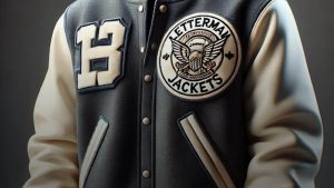 embroidered clothing patches on a letterman jacket