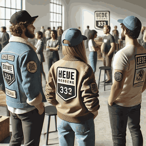 employee standing with their business custom patches on their jacket