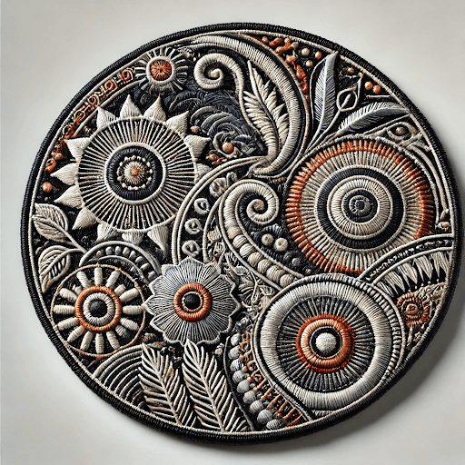 Embroidered patch with intricate threadwork and a detailed design