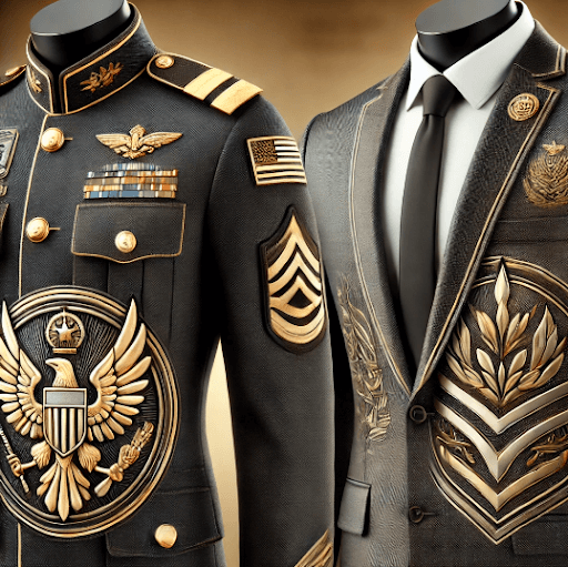 Use of custom bullion patches in both military and corporate apparel.