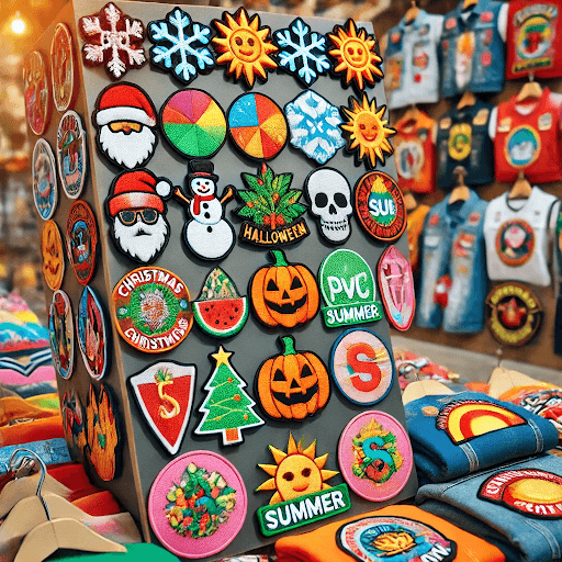 Custom patches designed for various seasonal campaigns