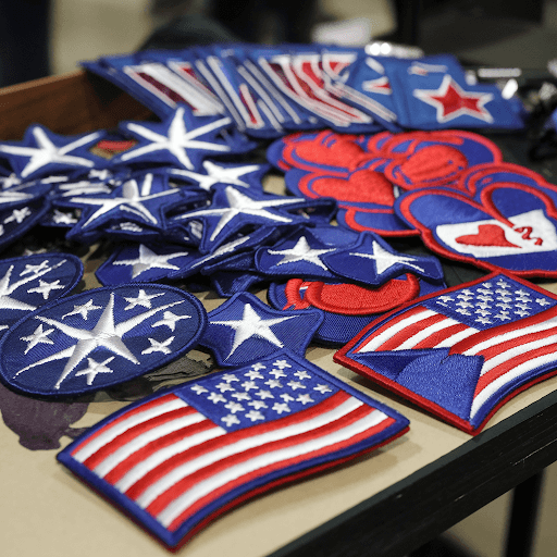 A set of custom patches designed for a U.S. election campaign