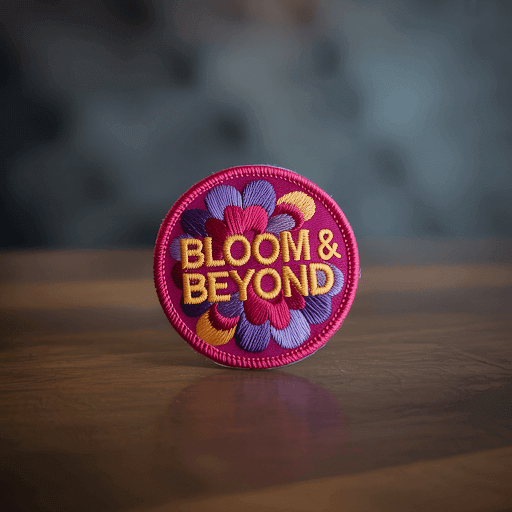 A single vibrant custom embroidered patch laid flat