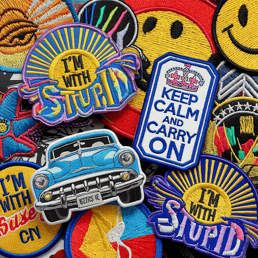 Various colorful custom embroidery patches with diverse designs