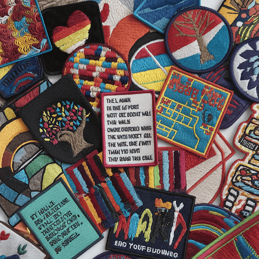 diverse and colorful embroidery patches A collection of diverse, colorful custom embroidery patches