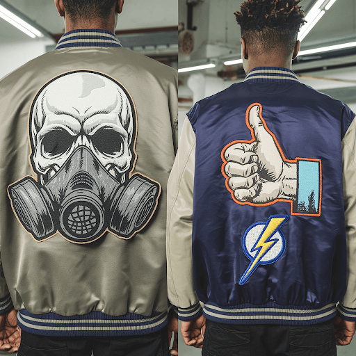 2 Jackets with enlarged custom patches