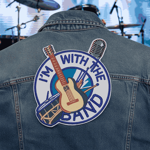 A custom patch sewn onto a denim jacket