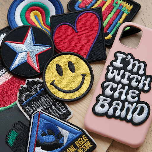 A mobile cover attached with patch that says I'm with the band