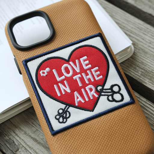 A phone cover with an embroidered patch attached