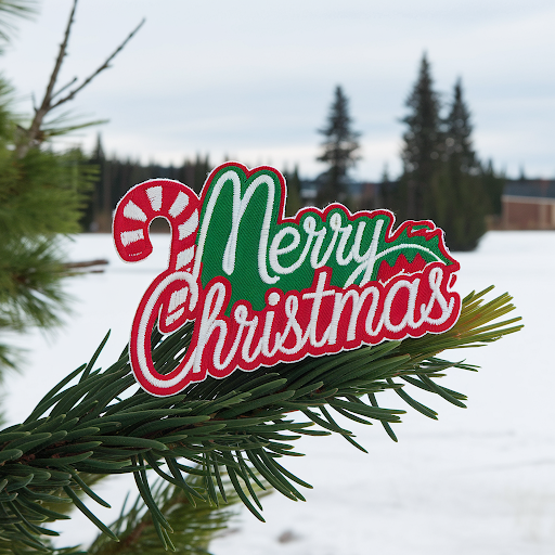 Merry Christmas custom patch on a tree