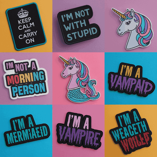 Several velcro patches on a multicolor background