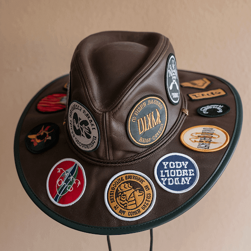 Cowboy hat with multiple custom hat patches