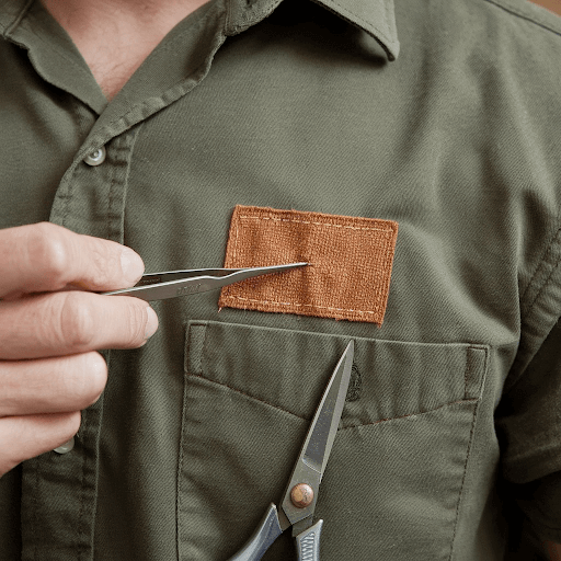 a sewn on patch on a shirt