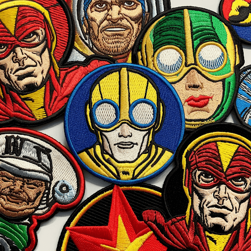 A collection of custom superhero patches A collection of custom superhero patches