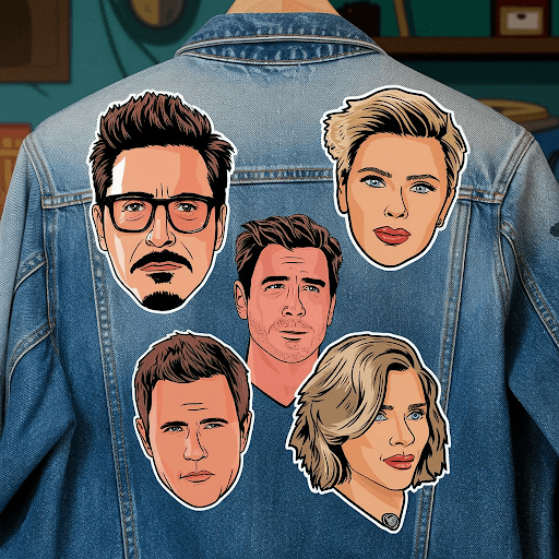 A custom illustration of Hollywood celebrity patches