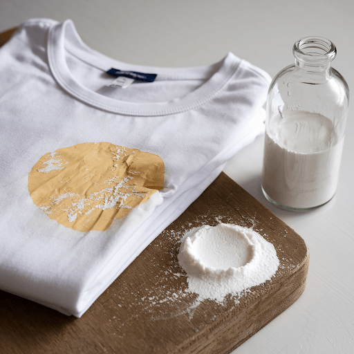 A white shirt with a sticker residue on it