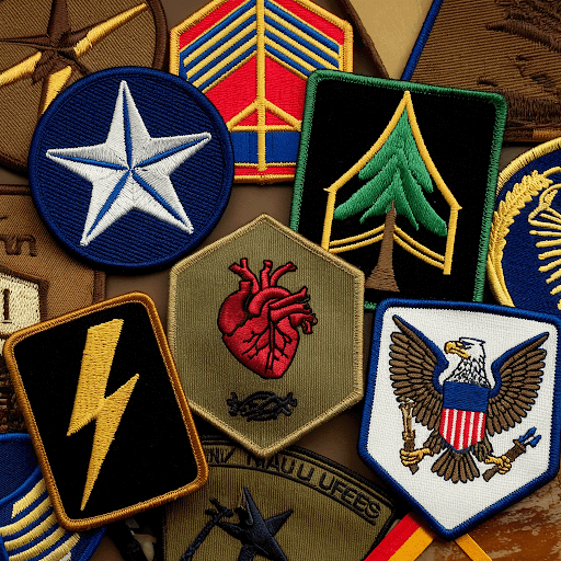 A collection of various military army unit patches