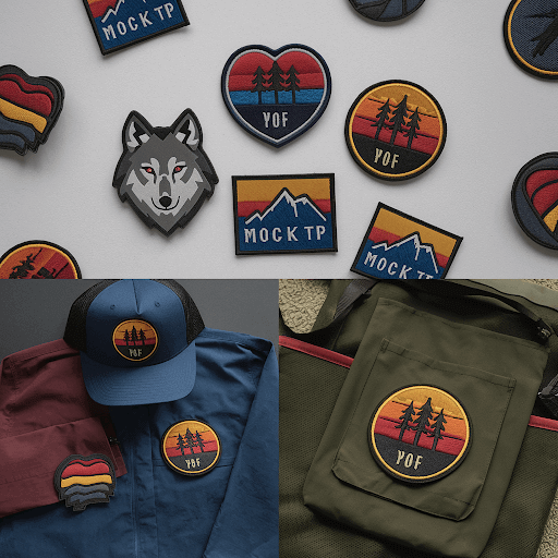 A mock up of custom patches on a white background