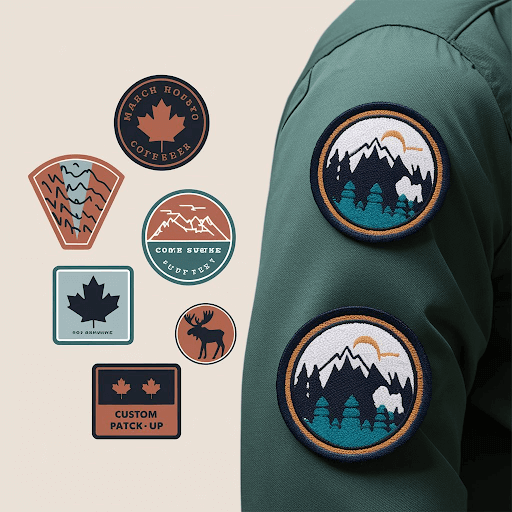 A mock up of custom patches with various designs