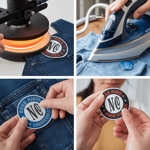 A set of images showing the process of applying custom patches