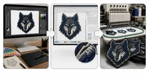 Visual representation of 3 step work flow of patch making process.