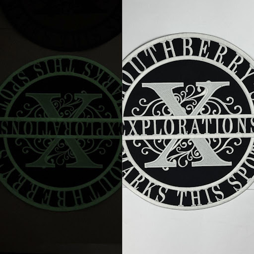A collage of glow in the dark patches