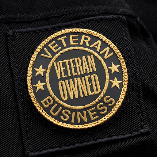 A custom bullion patch with the text Veteran Owned Business