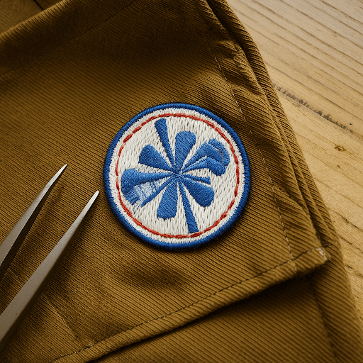 A fabric with an embroidered patch