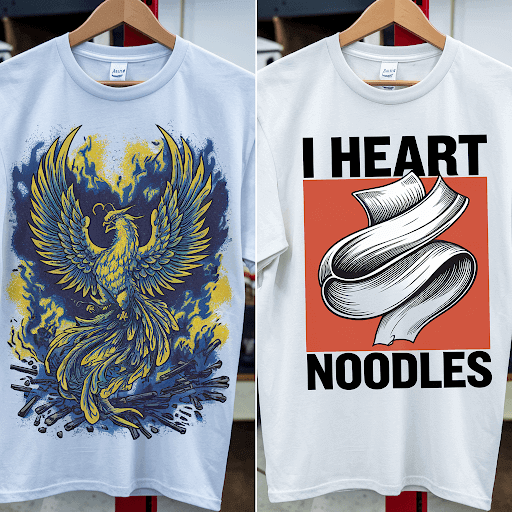 Comparison of sublimation and screen printing on a white t-shirt