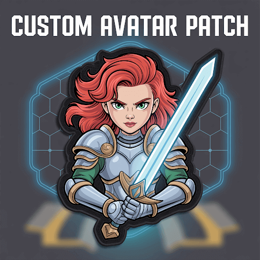 A custom character patch designed to resemble a video game avatar