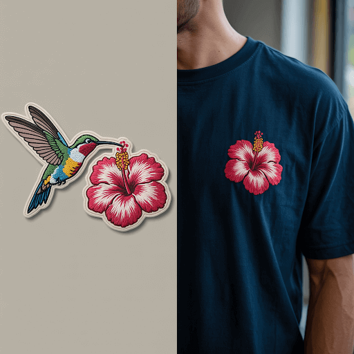 A split-screen, product photography style image showcases two versions of the same design