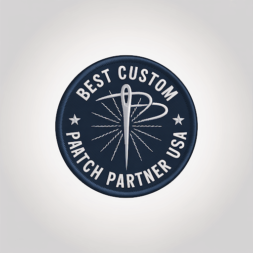 A stylized embroidered patch displaying Best Custom Patch Partner USA