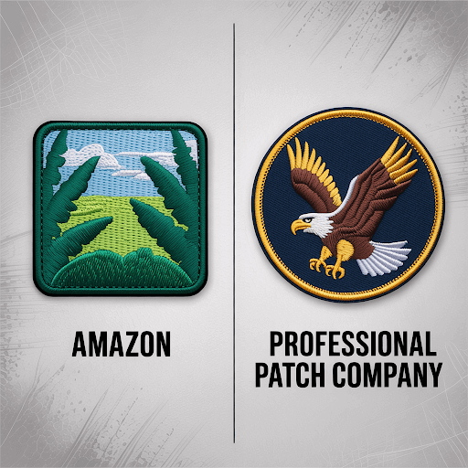 Two custom patches side-by-side, one labeled