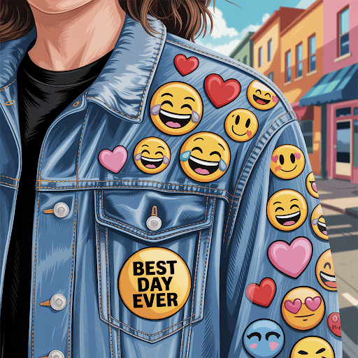 random emojis on the asleeve of a guy