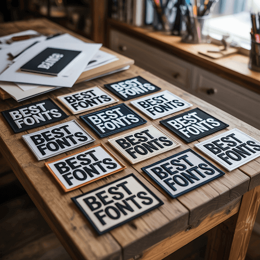 A collection of custom patches neatly arranged