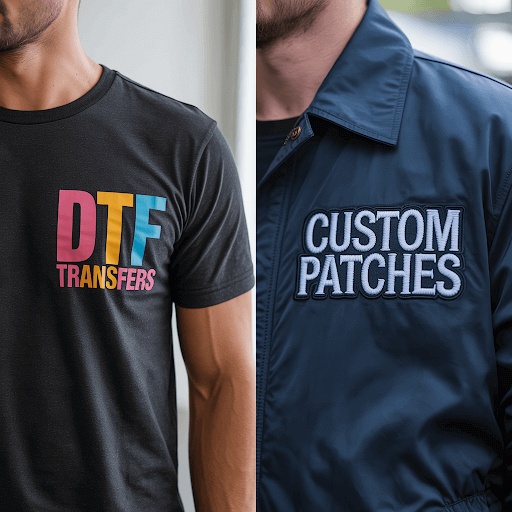 comparison of DTF transfers and custom patches
