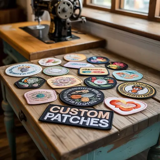 A collection of custom-designed patches