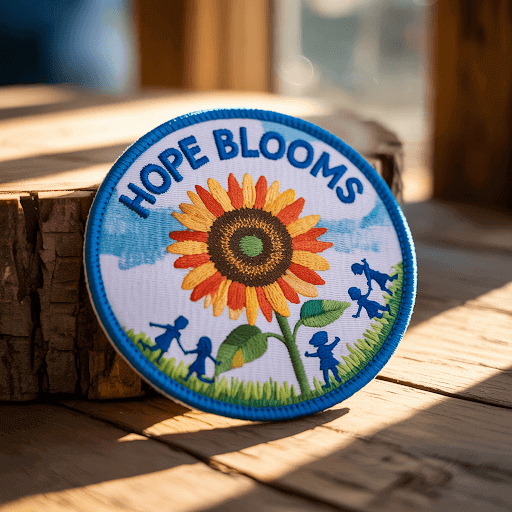 A custom patch designed for a fundraising campaign