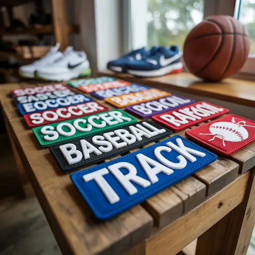 A selection of colorful Velcro patches designed for sports equipment
