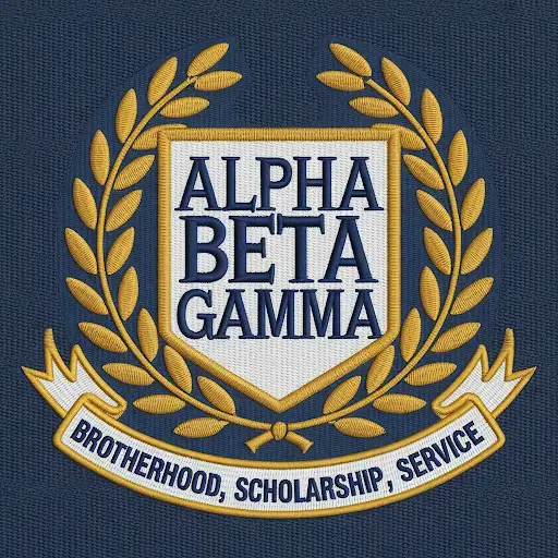 A custom patch crest representing a collegiate fraternity