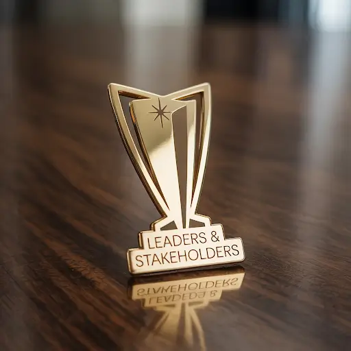 A gold pin for a leader or a stakeholder