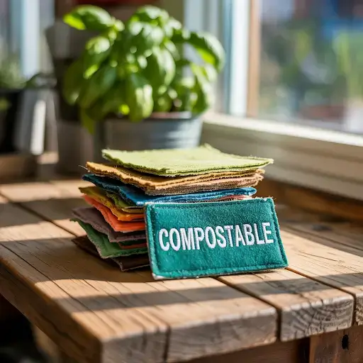A pile of vibrant, colorful compostable patches