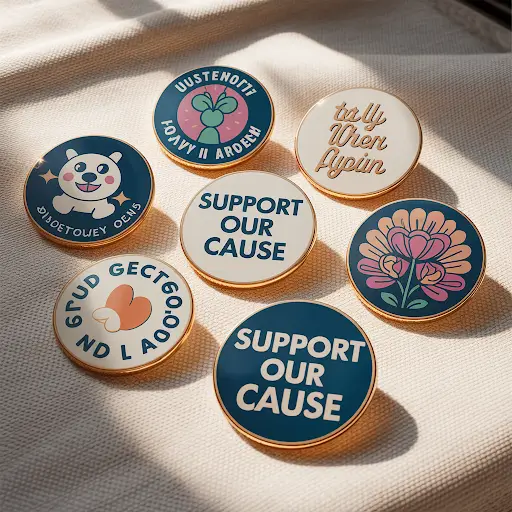 Collection of diverse fundraising pins