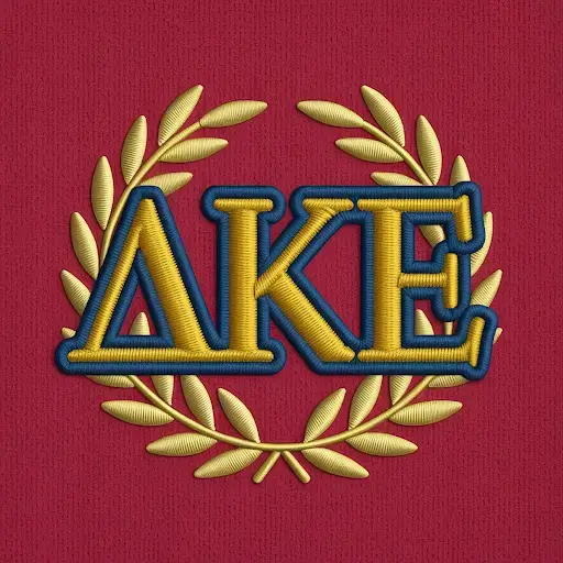 a Greek letter custom patch crest surrounded by laurel leaves