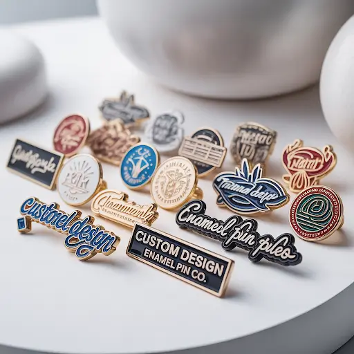 A collection of custom-designed lapel and enamel pins