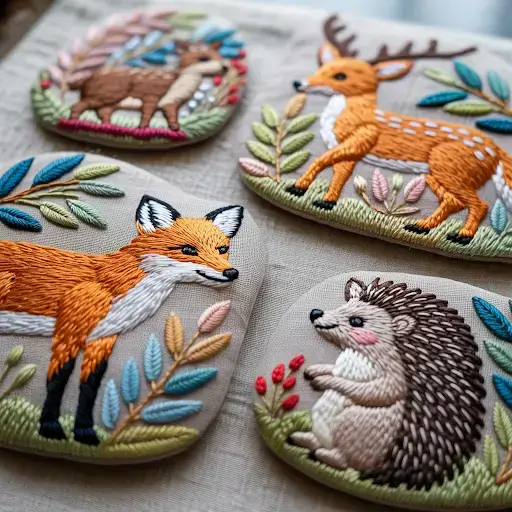 A collection of appliqué and embroidery hybrid patches