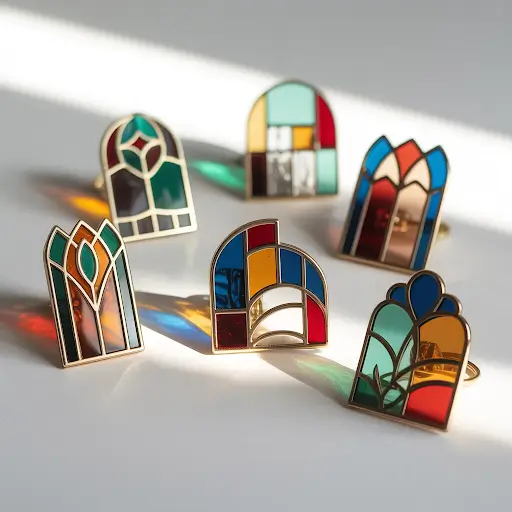 custom Enamel pins featuring transparent and stained-glass designs