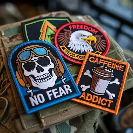 A collection of custom military-style morale patches