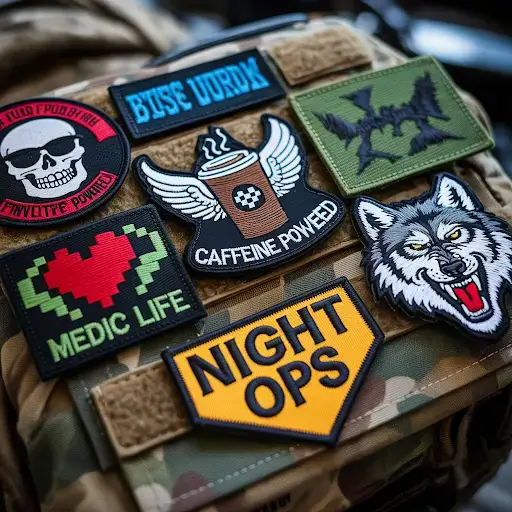 collection of custom military-style morale patches