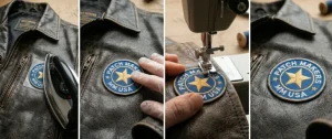 Reinforce the iron-on patch with sewing machine edges.